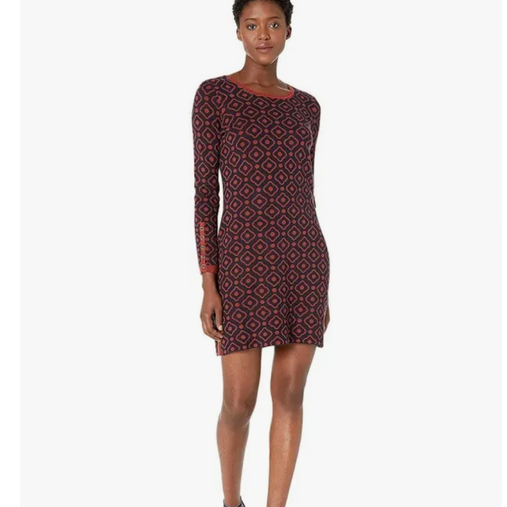 - Hatley navy & rust geometric print sweater knee length dress